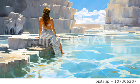 Illustration of a beautiful view of the travertines 107306207