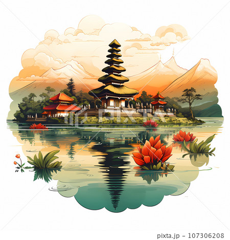 Illustration of a beautiful view of Ulun Danu, Bali, Indonesia 107306208