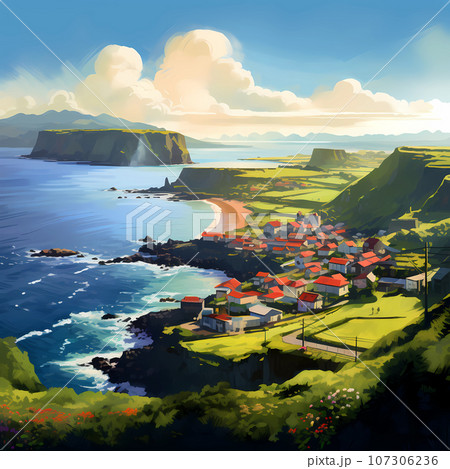 Illustration of a beautiful view of a tropical island 107306236