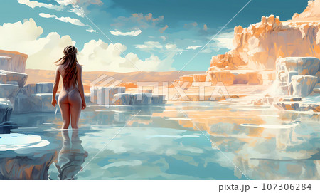 Illustration of a beautiful view of the travertines 107306284