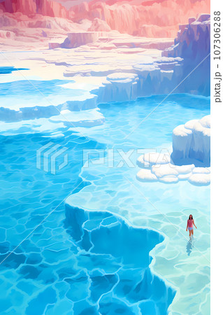 Illustration of a beautiful view of the travertines 107306288