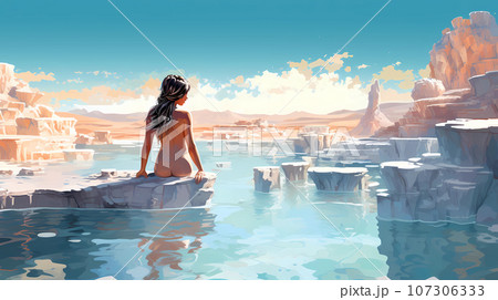 Illustration of a beautiful view of the travertines 107306333