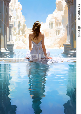 Illustration of a beautiful view of the travertines 107306343