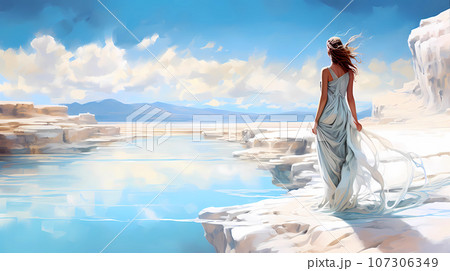 Illustration of a beautiful view of the travertines 107306349