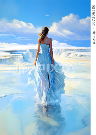 Illustration of a beautiful view of the travertines 107306386