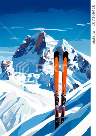 Illustration of a beautiful winter holiday in the Alps 107306410
