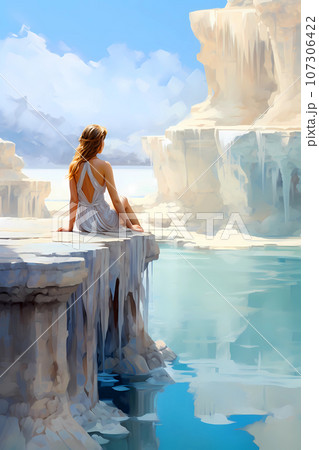 Illustration of a beautiful view of the travertines 107306422