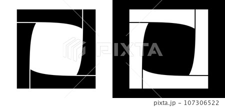 Geometric square shape as modern design element, logo or icon. A black figure on a white background and an equally white figure on the black side. 107306522