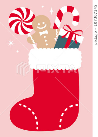 プレゼントが沢山入ったクリスマスの靴下の背景イラスト プレゼントが沢山入ったクリスマスの靴下の背景イラスト 107307345
