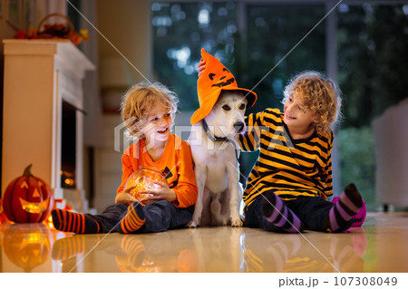 Kids in witch costume on Halloween trick or treat Kids in witch costume on Halloween trick or treat 107308049