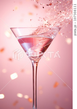 Alcohol cocktail drink in cocktail glass on pink background 107308111