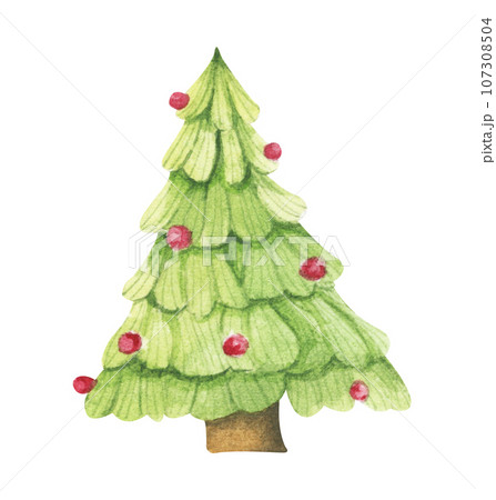 Watercolor Christmas and new year tree, Christmas pine. Watercolor Christmas and new year tree, Christmas pine. 107308504