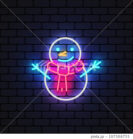 Snowman neon icon for decoration design. Vector illustration Snowman neon icon for decoration design. Vector illustration 107308755