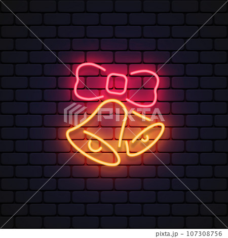 Christmas bells neon icon on light background for banner design. Vector illustration Christmas bells neon icon on light background for banner design. Vector illustration 107308756