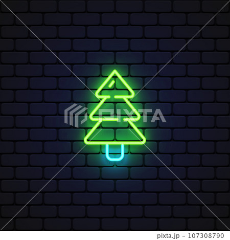 Modern christmas tree neon icon, great design for any purposes. Vector illustration Modern christmas tree neon icon, great design for any purposes. Vector illustration 107308790