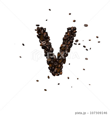 Coffee text typeface out of coffee isolated the character V Coffee text typeface out of coffee isolated the character V 107309146