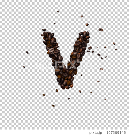 Coffee text typeface out of coffee isolated the character V Coffee text typeface out of coffee isolated the character V 107309146