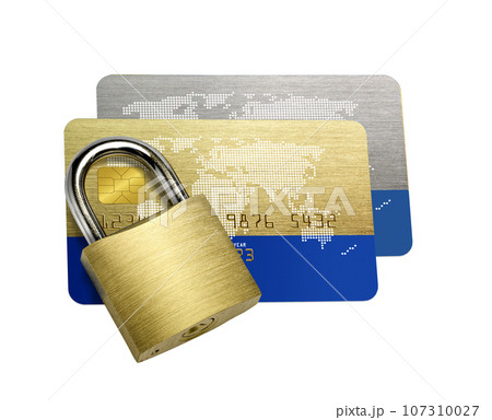 Credit Cards and padlock on white background. 107310027