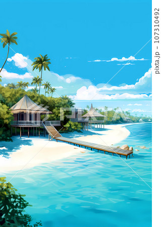 Illustration of a beautiful view of a tropical island 107310492