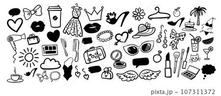 Beauty and fashion isolated doodles 107311372