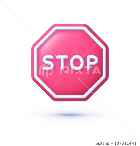 Red stop 3d sign on light background. Vector illustration 107311441