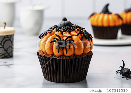 Halloween cupcake with bat topping Halloween cupcake with bat topping 107311550
