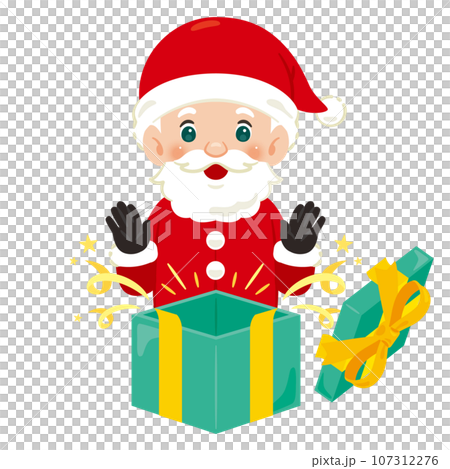 Santa Claus opening a gift box Santa Claus opening a gift box 107312276