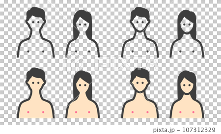 上半身が裸の男女、セックス、性教育のベクターアイコンイラスト素材 107312329