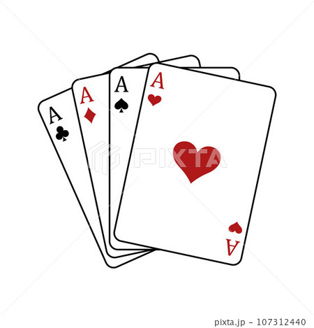 Four aces playing cards - Four Of A Kind poker hand, Ace of Hearts, Spades, Clubs and Diamonds card, vector illustration 107312440
