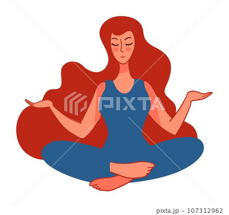 Meditating woman meditation and wellbeing calmness 107312962
