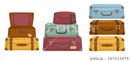 Old vintage luggage and suitcases with handles 107313479