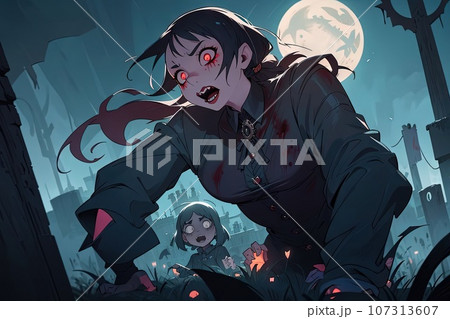 an horror vampire character in halloween night illustration an horror vampire character in halloween night illustration 107313607