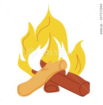 Burning campfire with logs and wood camping vector 107313984