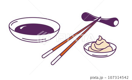 Sushi serving, soy sauce, chopstics and wasabi Sushi serving, soy sauce, chopstics and wasabi 107314542