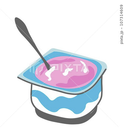 Yogurt in plastic container with spoon, snacks 107314609