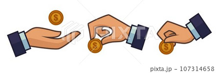 Hand giving or taking coin, dollar cash or tips 107314658
