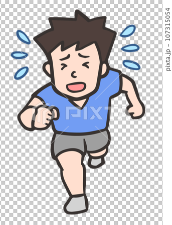 汗をかきながら苦しんで走っている男性、正面 汗をかきながら苦しんで走っている男性、正面 107315054