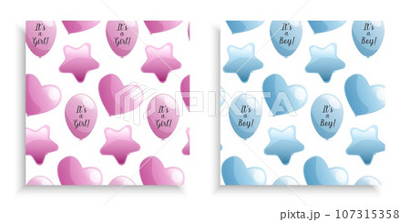 Vector seamless pattern set with pink and blue balloons for gender reveal party on white Vector seamless pattern set with pink and blue balloons for gender reveal party on white 107315358