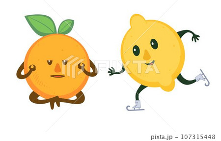 Funny fruits character doing sports, mediation 107315448