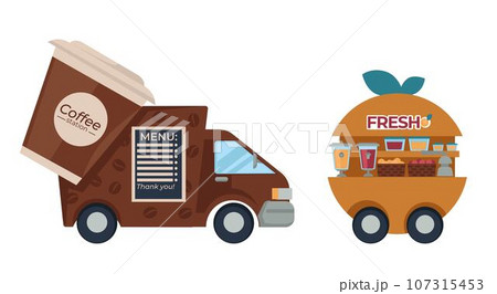 Coffee and fresh juice kiosks or driving trucks 107315453