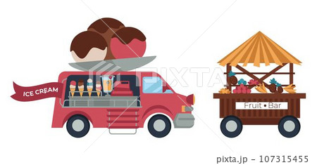 Ice cream and fruit bar, kiosks or tucks vector 107315455