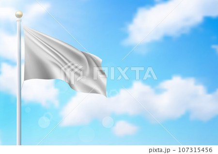 Empty blank of flag on flagpole. White waving flag 107315456