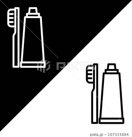 Toothbrush and Toothpaste Vector Icon, Outline style, isolated on Black and white Background. 107315884