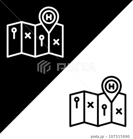 Map Vector Icon, Outline style, isolated on Black and white Background. Map Vector Icon, Outline style, isolated on Black and white Background. 107315890