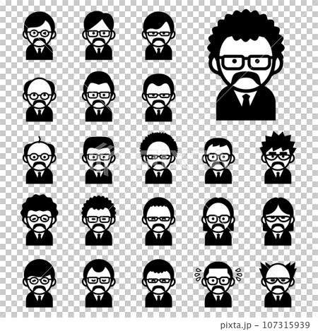 メガネをかけたヒゲおやじアイコンセットのイラスト素材 [107315939