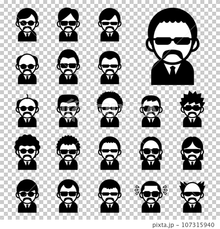 Bearded old man icon set wearing sunglasses Bearded old man icon set wearing sunglasses 107315940