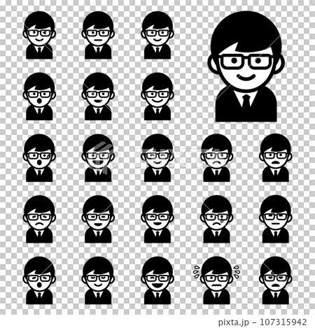 Glasses male facial expression icon set Glasses male facial expression icon set 107315942