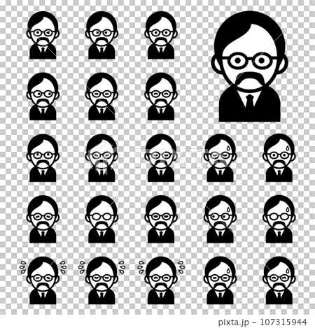 Bearded old man icon set wearing glasses 107315944