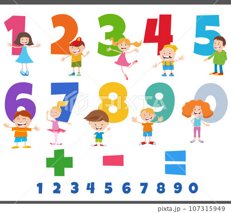 educational numbers set with funny children characters educational numbers set with funny children characters 107315949
