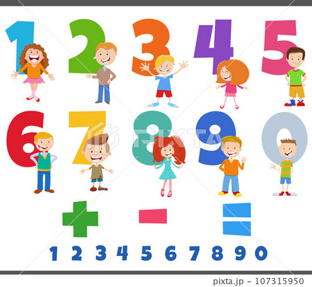 educational numbers set with comic children characters 107315950